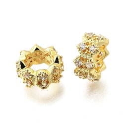 Золотой Волна плоские круглые латунные микро-паве кубические циркониевые европейские бусины, стойки покрытие, долговечный, без свинца и без кадмия, золотые, 9.5x5 мм, отверстие : 5.5 мм