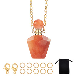 Желтый Нефрит 15 наборы для самостоятельного изготовления ожерелий из натурального желтого нефрита в виде флакона духов, с вощеным хлопковым шнуром и 304 цепочками из нержавеющей стали., подвески: 37.5x23x13.5 мм, отверстие : 1.8 мм, емкость: около 2 мл (0.06 жидких унций)