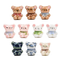 (52) Непрозрачная лаванда Фарфоровые бусины ручной работы, медведь, расписанные вручную фарфоровые бусины, разноцветные, 16.5~17x14.5~15x10~10.5 мм, отверстие : 2 мм