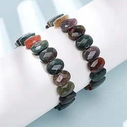 (RRHB277) Кристалл на подкладке из медово-бежевого цвета Натуральные индийские агатовые браслеты из граненых бусин, эластичные, для женщин., овальные, бусины : 14x10x5.5 мм, внутренний диаметр: 2.32 дюйм (5.9 см)