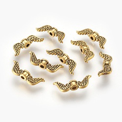 Античное Золото Сплавочные овальные бусины тибетского стиля , без свинца, без никеля и без кадмия, крыло, античное золото , 18x7x4 мм, отверстие : 1 мм