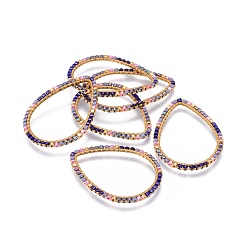 Разноцветный Японский бисер miyuki & toho ручной работы, с латунными кольцами, Ткацкий станок, слеза, золотые, красочный, 25x34~35.5x1.6 мм