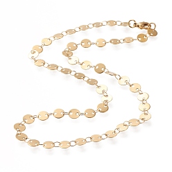 Золотой 304 из нержавеющей стали ссылка цепи ожерелья, с карабин-лобстерами , плоско-круглые, золотые, 16.53 дюйм ~ 16.73 дюйм (42~42.5 см), плоско-круглые: 6x0.4 mm