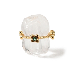 Fleur Perles de cristal de quartz naturel, avec accessoires zircon cubique micro pave en laiton, perles de cristal de roche, or, fleur, 12x11x10mm, Trou: 1.2mm