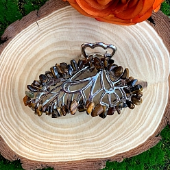 Темно-Золотистый Сплав клипы коготь волос, с натуральным тигровый глаз, бабочка, аксессуары для волос для женщин и девочек, темные золотарник, 80x50x20 мм