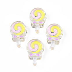 Champagne Yellow Transparent Acrylic Beads, with Enamel, Lollipop, Champagne Yellow, 28x18.5x10.5mm, Hole: 3mm