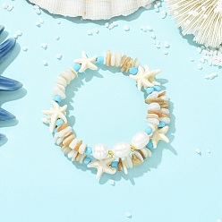 (52) Непрозрачная лаванда Эластичные браслеты для женщин из синтетической бирюзы и натурального культивированного пресноводного жемчуга, разноцветные, внутренний диаметр: 2.03 дюйм (5.15 см)