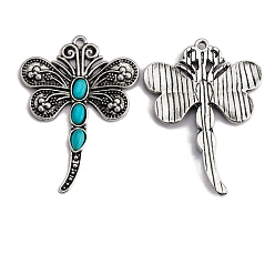 Dragonfly Синтетические бирюзовые подвески, с фурнитурой сплавочной тибетского стиля, стрекоза, 35x47 мм