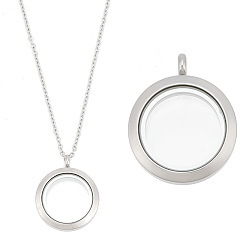 Нержавеющая Сталь Цвет Набор для самостоятельного изготовления ожерелья с плавающими подвесками, включая 304 плоские круглые подвески-медальоны из нержавеющей стали и тросовые цепочки, цвет нержавеющей стали, 4 шт / коробка