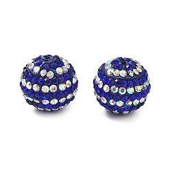 Сапфир Полосатый узор полимерная глина стразы бусины, круглые, дискотечный шар бисер, сапфир, 16x15.5 мм, отверстие : 1.5 мм