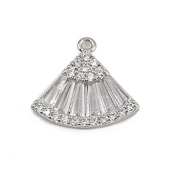 Платина Латунные микро проложить кубического циркония подвески, вентилятор, платина, 13x15x2.5 мм, отверстие : 1 мм