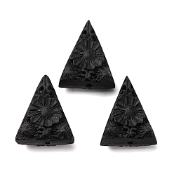 Черный Киноварь бисера, резные лакированные, Треугольник с цветком, чёрные, 27x21x8.5 мм, отверстие : 1.6 мм
