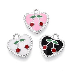 (52) Непрозрачная лаванда Подвески из эмали и сплава, сердце с вишневым шармом, платина, разноцветные, 17x16x3.5 мм, отверстие : 2 мм