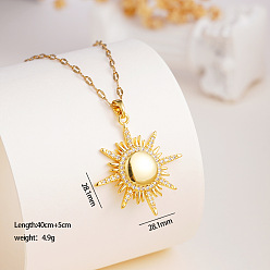 Золотой 304 Подвеска-солнце из нержавеющей стали с микропаве из прозрачного кубического циркония для женщин, золотые, золотые, 15.75 дюйм (40 см), Кулон : 28.1 мм