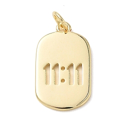 Настоящее золото 18K Латунные подвески, прямоугольник с номером 11:11 подвески, стойки покрытие, долговечный, без кадмия и без свинца, реальный 18 k позолоченный, 20.5x12x1.5 мм, отверстие : 3.5 мм