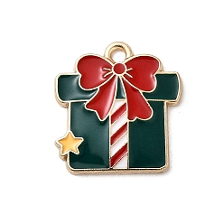 Box Рождественские эмали сплава подвески, золотые, коробка, 19x18x2 мм, отверстие : 1.8 мм