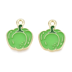 Lime Green Alloy Enamel Pendants, Bell Pepper Charms, Golden, Lime Green, 15.5x12x1.5mm, Hole: 1.5mm