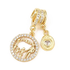Настоящее золото 18K Подвески из латуни с микро паве ко Дню матери, прозрачные подвески с кубическим цирконием, кольцо с подвесками "мама", стойки покрытие, долговечный, без свинца и без кадмия, реальный 18 k позолоченный, 31 мм, отверстия : 3 mm и 4 мм, Сердце: 11x8x3 mm, плоско-круглые: 17.5x15x2 mm
