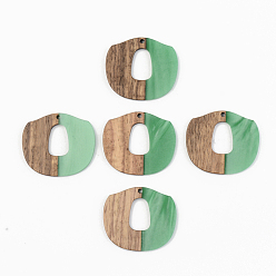 Green Opaque Resin & Walnut Wood Pendants,Green, 33x38x3mm, Hole: 2mm