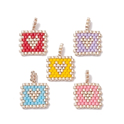 (52) Непрозрачная лаванда Круглые бусины рокайль ручной работы Миюки, Ткацкий станок, Прямоугольник с сердцем, разноцветные, 17.5x13.5x1.5 мм, отверстие : 1.2 мм