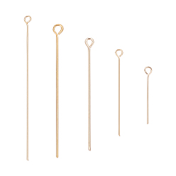 Настоящее золото 18K Латунные булавки, реальный 18 k позолоченный, 20~50x0.5~0.7 мм, отверстие : 1.5~2 мм, 150 шт / коробка