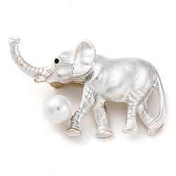 Слон Эмалевые булавки, броши из сплава для одежды рюкзака, с пластиковой жемчужины, слон, 28x44 мм
