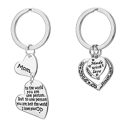 Platinum 2Pcs 2 Style Alloy Keychain, for Valentine's Day, Heart with Word, Platinum, 55~75mm, 1pc/style