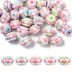 (52) Непрозрачная лаванда 30 шт 5 цвета непрозрачные акриловые бусины, бусины ручной работы, Эмаль стиле, рондель с клубникой и цветком, разноцветные, 14.5x21.5x21 мм, отверстие : 3.5 мм, 6 шт / цвет