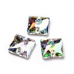 Mixed Color Square Shape Sew on Rhinestone, K5 Glass Rhinestone, 2-Hole Link, Plated Flat Back, Sewing Craft Decoration, Mixed Color, 12x12x4.5mm, Hole: 1mm