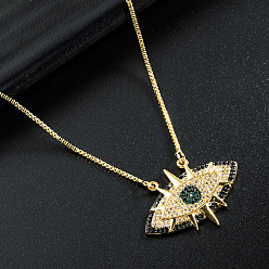Green Brass Micro Pave Cubic Zirconia Pendant Necklaces, Evil Eye, Green, 16.54 inch(420mm)