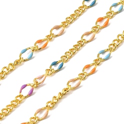 Разноцветный Латунь Figaro цепи, пайки, с эмалью, стойки покрытие, долговечный, без свинца и без кадмия, с катушкой, реальный 18 k позолоченный, красочный, 5x3x1 mm и 2.5x2x1 mm