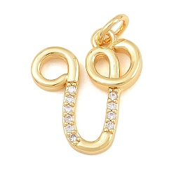 Letter V Brass Micro Pave Clear Cubic Zirconia Pendants, Letter Charms, Cadmium Free & Lead Free, Real 18K Gold Plated, Letter V, 16.5x14x2mm, Hole: 5mm