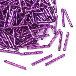 Plaqué Violet Perles de clairon torsadées en verre opaque, trou rond, pourpre plaqué, 25~26x2.5mm, Trou: 1mm, environ 1500 pcs / sachet 