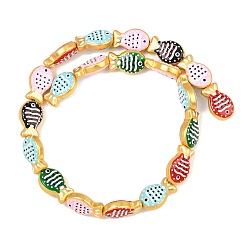 Mixed Color Baking Paint Opaque Glass Enamel Beads, Hand Drawn Beads, Fish, Mixed Color, 19x12.5x7mm, Hole: 1.2mm