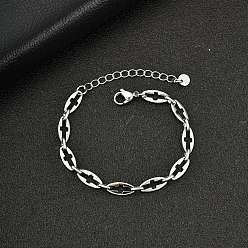 Stainless Steel Color 304 Stainless Steel Oval with Hollow Cross Link Chain Bracelets, Tarnish Free, Stainless Steel Color, 7.09 inch(18cm)