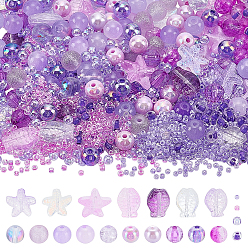 (52) Непрозрачная лаванда Наборы прозрачных стеклянных и акриловых бусин, окрашенных распылением, разнообразные, разноцветные, 2~14x2~10x1~8.5 мм, отверстие : 0.8~1.5 мм
