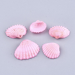 Pink Spray Painted Sea Shell Pendants, Pink, 13~20x17~25x6~8mm, Hole: 1.2mm