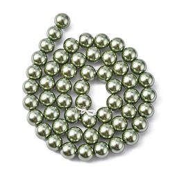 Dark Olive Green Eco-Friendly  Dyed Glass Pearl Round Bead Strands, Cotton Cord Threaded, Dark Olive Green, 8mm, Hole: 0.7~1.1mm, about 52pcs/strand, 15 inch