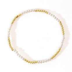 Круглые Регулируемые эластичные браслеты из синтетического немагнитного гематита и искусственного жемчуга для женщин., золотые, круглые