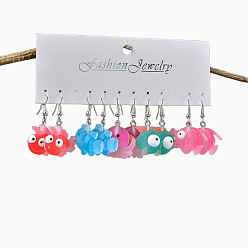 (52) Непрозрачная лаванда 5 Парные серьги-подвески из смолы и сплава с морской тематикой, разнообразные, платина, разноцветные, 37x26 мм