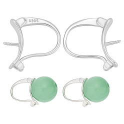 Платина 1 пара 925 фурнитура для сережек-колец из стерлингового серебра, за половину пробурено бисера, платина, 14x13x3.5 мм, штифты : 4x0.8 мм