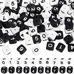 Mixed Color 80Pcs 20 Styles Cube with Number Silicone Beads, Mixed Color, 12x12x12mm, 4pcs/style