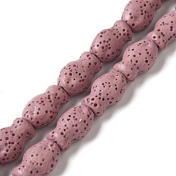 Бледно-фиолетовый Красный Бусы из натуральной лавы, рыба, окрашенные, бледно-фиолетовый красный, 14x9x7 мм, отверстие : 1.2 мм, около 28 шт / нитка, 15.55'' (39.5 см)