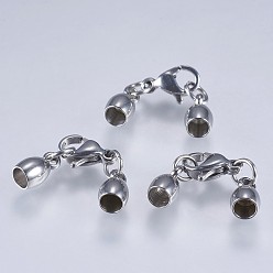 Нержавеющая Сталь Цвет Устойчивы к потускнению 201 наконечники шнура из нержавеющей стали, Торцевые крышки, с карабин-лобстерами , цвет нержавеющей стали, 29x6x4 мм, внутренний диаметр: 3 мм