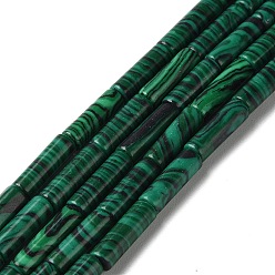 Malachite Perles synthétiques malachite brins, colonne, 4~4.5x13~14mm, Trou: 1.2mm, Environ 27~29 pcs/chapelet, 14.72''~14.96'' (37.4~38 cm)