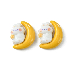 Yellow Opaque Resin Cabochons, Rabbit with Moon, Yellow, 19x16x6mm