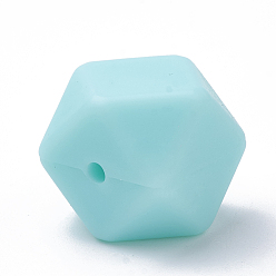 Pale Turquoise Food Grade Eco-Friendly Silicone Beads, Chewing Beads For Teethers, DIY Nursing Necklaces Making, Faceted Cube, Pale Turquoise, 17x17x17mm, Hole: 2mm