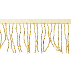 Золотистый 2 полиэфирная лента в ярдах, отделка кружевом с кисточками из стеклянного бисера, аксессуары для одежды, золотые, 2-1/2 дюйм (65 мм), 2 ярдов / комплект