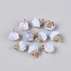 Opalite Opalite Pendants, Polygon Charms, with Golden Tone Brass Loops, 11.5~14x7~9.5x7~9.5mm, Hole: 1.6~1.8mm