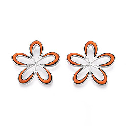 Коралловый Подвески из сплава и окрашенных натуральных раковин морского ушка, , платина, коралл, 37~37.5x38.5~39x3.5~4 мм, отверстие : 7.5x3.5~4 мм